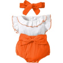Braventa Collection Kız Bebek ve Çocuk Fırfırlı Bandanalı Müslin Zıbın (Turuncu, 1 Yaş)
