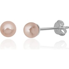 Azuris Silver 925 Ayar Gümüş Kabuk Inci 4 mm Pembe Kusursuz Şekil Küpe