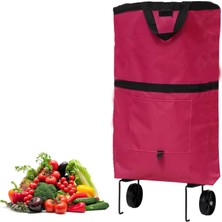 Braventa Collection Tekerlekli Cepli Tasarım Katlanabilir Portatif Pazar Market Arabası Malzeme Çantası- AL4966 (Bordo)