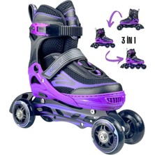 Braventa Collection Sportaj Paten Premium Taj-J1 Pro Paten Beyaz LED Işıklı Silikon Teker 3 In 1 Inline Çocuk Yetişkin P