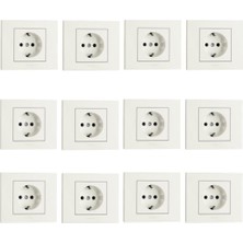 Braventa Collection Ovivo Grano Beyaz Topraklı Priz Çerçeveli 12 Adet