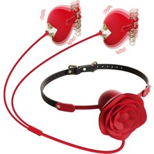 Hepta Collection Pembe Tilki Gül Tasarımlı Ağız Tıkacı ve Titreşimli Meme Kıskaç Seti