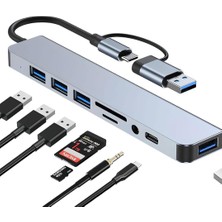 Lunatic Unatic 1060 8 In 2 Usb-C & USB 3.0 Hub Çoklayıcı Usb, Type-C, Sd/tf ve Aux Çevirici x USB 3.0: 5gbps Ultra Hızlı Veri Transferi. Klavye, Mouse ve Yazıcılar Için Stabil Bağlantı.