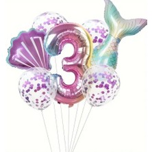 Braventa Collection Deniz Kızı Kuyruğu Mor Konfetili 3 Yaş Folyo Balon Set