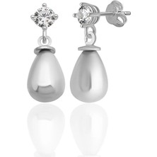 Azuris Silver 925 Ayar Gümüş 4 mm Beyaz Zirkon Taş Damla Beyaz Kabuk Inci Saplamalı Küpe