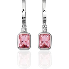Azuris Silver 925 Ayar Gümüş Pırlanta Montur Oktagon Pembe Zirkon Taşlı  Küpe
