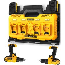 Braventa Collection Demao Dewalt DCB104 Şarj ve Pil Için Duvar Montaj Braketi, Metal Siyah Sağlam 4 Pil Tutucu ve Alet O