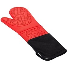 Braventa Collection Kırmızı Silikon Yanmaz Yapışmaz Isı Yalıtımlı Mutfak Fırın Eldiveni Tencere Sahan Tutacak 35 cm