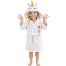 Braventa Collection Çocuk Bornozu Kapşonlu-Hayvan Figürlü-Kız Bebek Bornoz-Çocuk-Beyaz Unicorn-(9-10 Yaş)