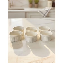 Braventa Collection Beyaz Seramik Sufle Kabı Seti, Isıya Dayanıklı Rölyefli Fırın ve Sunum Kasesi, 6 Parça