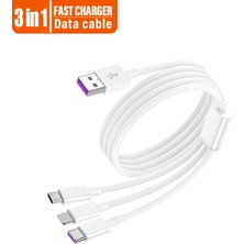 Zemox 30W USB / Lighting + Micro + Type-C 3 In 1 Süper Hızlı Şarj ve Data Kablosu 1 Metre