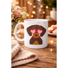 Twin Store Sevimli Dachshund (Sosis Köpek) Desenli Porselen Kupa Model 47 – Kalpli Gözlüklü Figürlü, Hed