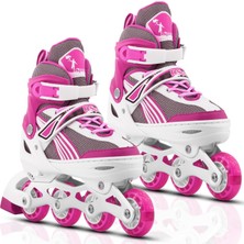 Braventa Collection Metal Taban Paten Işıklı Ayarlanabilir Tekerli ve Bedenli Alıştırma Çocuk Genç Pateni 8780 (Pembe, N