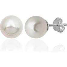 Azuris Silver 925 Ayar Gümüş Kabuk Inci 8 mm Beyaz Kusursuz Şekil Küpe