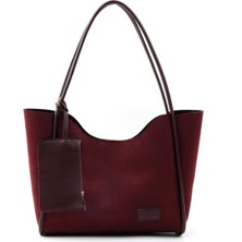 Braventa Collection Bordo Süet SHK108 Çıtçıtlı Suni Deri Cüzdanlı Makyaj Çantalı Kadın El ve Omuz Çantası Bordo Süet