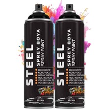 Braventa Collection Siyah Sprey 200 ml 2 Adet Hızlı Kuruyan Profesyonel Plastik Demir Metal Cam Porselen Duvar Renkli