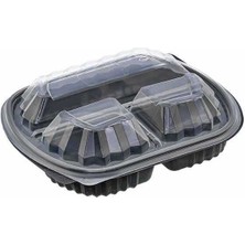Home Plastik 3 Bölmeli Kapaklı Gıda Kabı (Sıcağa Dayanıklı) 50 Adet