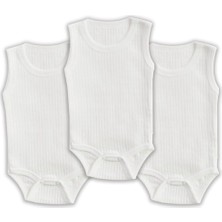 Braventa Collection 3'lü Ribana Bebek Atlet Body Zıbın Raporlu Çıtçıtlı Beyaz 100% Pamuk - Ribana Bebek Body Zıbın (Beya