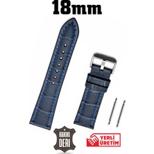 Saatse 18MM Lacivert Kroko Hakiki Deri Saat Kordonu Kayış
