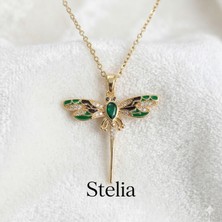 Stelia 316L Çelik Zincir Gold - Altın Renk Yusufçuk Model Zirkon Taşlı Kadın Kolye