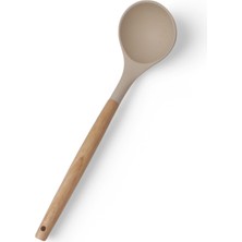 Braventa Collection Bambu Saplı Silikon Kepçe, Bambu Uzun Silikon Çorba ve Sos Kepçesi 27CM 3 Renk Seçenekli (Krem)