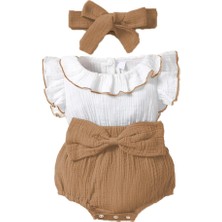 Braventa Collection Kız Bebek ve Çocuk Fırfırlı Bandanalı Müslin Zıbın (Kahverengi, 2 Yaş)