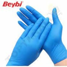 Beybi L (Large) Beden Pudrasız Mavi Nitril Muayene Eldiveni - 100' Lü Paket