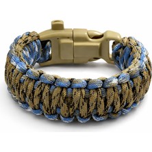 Braventa Collection Pusulalı Çakmaklı Taktik Paracord Bileklik - Toprak Mavi Kamuflaj Desen - Kamp ve Doğa Sporları Için