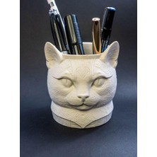 Braventa Collection Plastik Kedi Figürlü Kalemlik, Beyaz, Dekoratif Ofis Aksesuarı