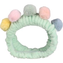 Braventa Collection Toyaş Yeşil Renkli Ponponlu Peluş Bandana Makyaj Spa Saç Bandı