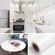 Braventa Collection Livelynine 40 cm x 5 M Parlak Beyaz Temaslı Kağıt Yapışkan Arka Plastik Kendinden Yapışkanlı Vinil S