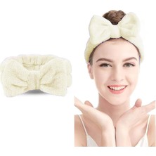 Braventa Collection Toyaş Fiyonk Peluş Bandana Makyaj Spa Saç Bandı Krem