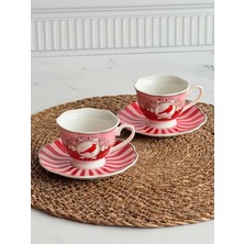 Rossev Porselen Türk Kahve Fincanı 2 Kişilik Red Bird