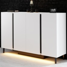 Modatte Mobilya MODATTE Paris Siyah Demir Ayaklı Rgb LED Işık Sistemli Beyaz Konsol