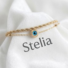 Stelia 316L Çelik Nazar Boncuk Model Burgu Zincir Gold - Altın Renk Kadın Bileklik