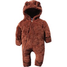 Braventa Collection Kız Erkek Bebek ve Çocuk Peluş Pofuduk Patikli Tulum (Kahverengi, 6 Ay)