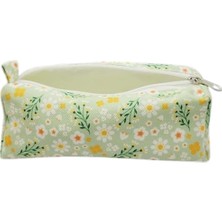 Braventa Collection Yeşil Çiçek Desen Kalem Kutusu Makyaj Çantası