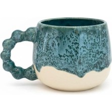 N'Art El Yapımı Stoneware Bubble Mug - 330 ml - Turkuaz Akışkan Sırlı Tasarım Kupa