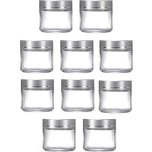 Braventa Collection 10 Adet 50 ml Boş Şeffaf Cam Seyahat Krem ve Organizer Kavanozu Kozmetik Şişesi