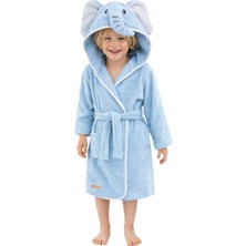 Braventa Collection Çocuk Bornozu Kapşonlu-Hayvan Figürlü-Bebek Bornoz-Erkek-Fil-Mavi (7-8 Yaş)