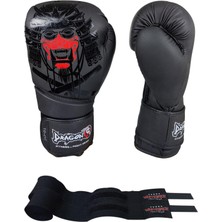 Braventa Collection Dragon Do Yakuza Kick Boks Eldiveni Muay Thai ve Whiteface Bandajı 2’li Set Siyah 14 OZ,742711926858