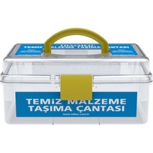 Braventa Collection Telkar Şeffaf Cerrahi Alet Taşıma Çantası, Tıbbi Malzeme Saklama Kutusu, Sarı Tutacaklı, Steril Ekip
