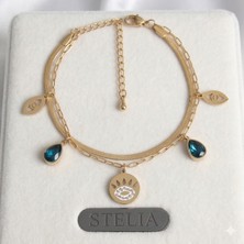 Stelia 316L Çelik Gold - Altın Renk Zirkon Taşlı Göz Işleme Figür Kadın Bileklik