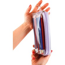 Braventa Collection Alp Collection Mor Fermuarlı Kaliteli Pvc Şeffaf Kalemlik Makyaj Çantası Kalem Kutusu