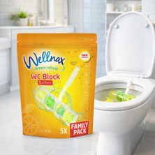 Wellnax Wc Block Lemon Tuvalet Temizleyici Klozet Blok 5’li Aile Paketi – Limon Kokulu, 5 x 50 gr