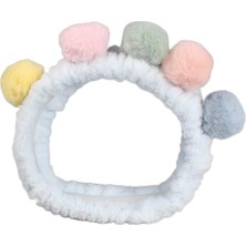 Braventa Collection Toyaş Mavi Renkli Ponponlu Peluş Bandana Makyaj Spa Saç Bandı