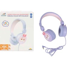 Ergün Collection S0000007 -Sun-Gle-Ech-Kulaklık Mikrofonlu Kablolu Tavşan Resimli Lila