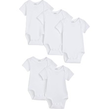 Braventa Collection LILABIO%100 Organik Pamuk 5li Beyaz Kısa Kollu Bebek Body (Beyaz, Yenidoğan)