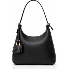 Braventa Collection Kadın Suni Deri Askısı Aksesuar Detaylı Omuz Askılı Baget El ve Omuz Çanta (Siyah)