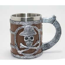 Ergün Collection Korsan Temalı Ahşap Görünümlü 3D Kabartmalı Çelik Kupa Bardak